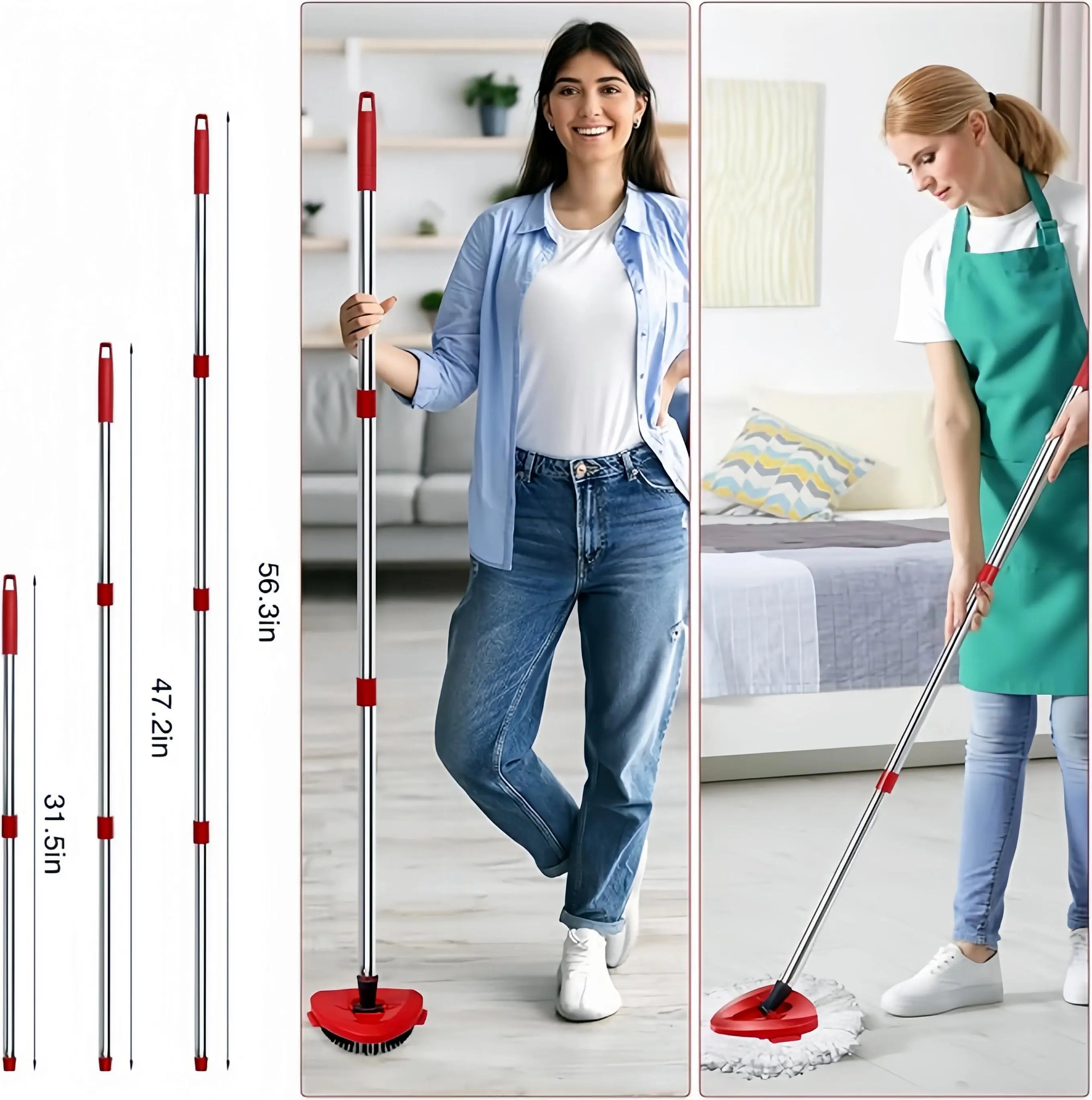 Spin Mop Replacements for O-Cedar 1-Tank System - Microfiber Flat Mop Set with 4 Reusable Pads, 30-58In Stainless Steel Handle, Plastic Brush, for Wood, Tile Floors Summerwins,Summerwins