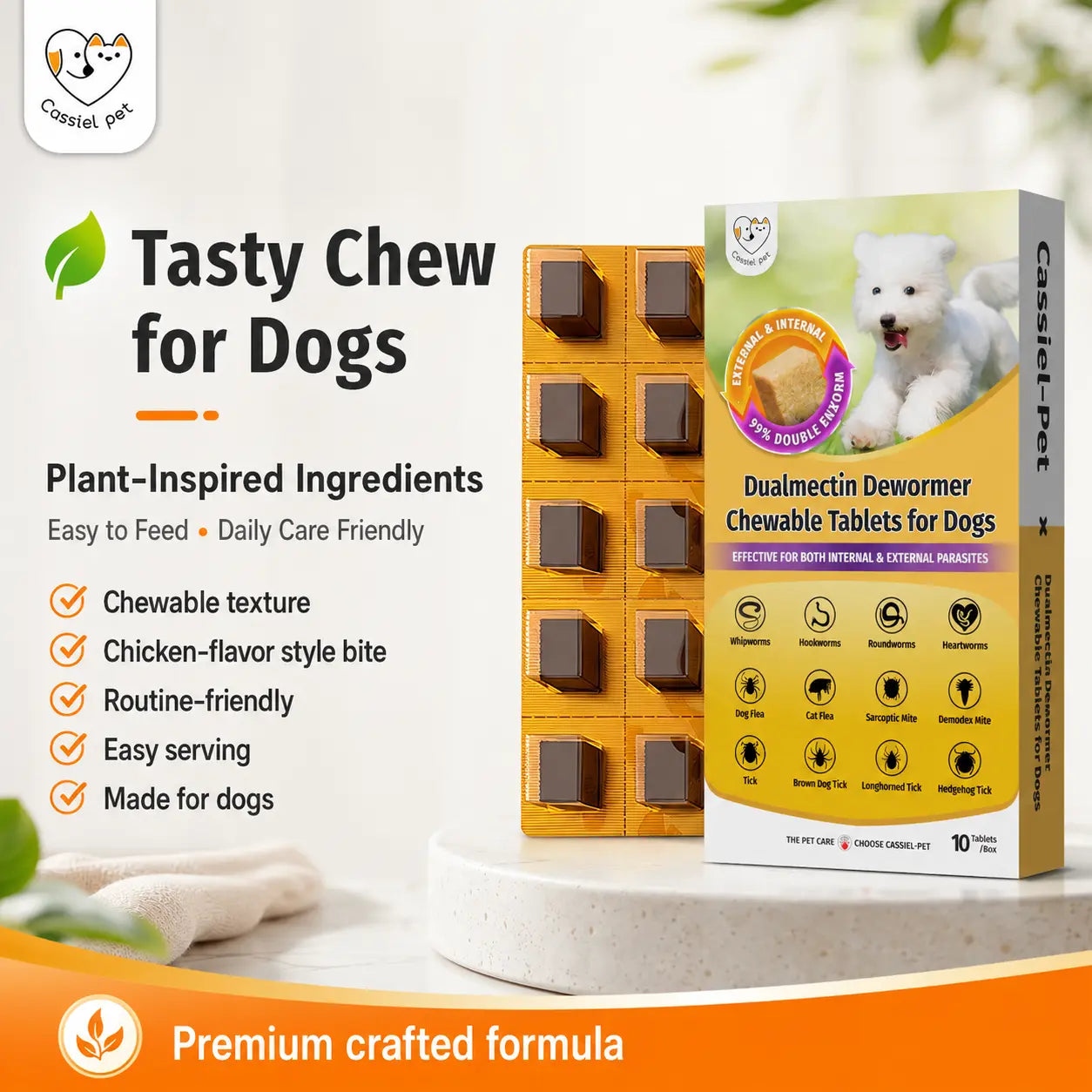 Cassiel Pet Dog Wellness Chews - Natural Herbal Blend for Digestive Support and Skin & Coat Care, Chicken Flavor Soft Treats for Daily Use