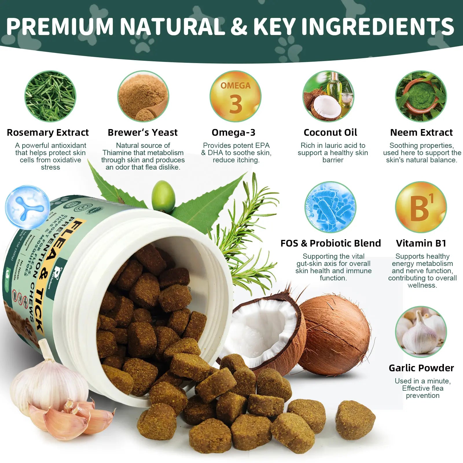 Petrivium Dog Flea & Tick Support Soft Chews - 150 Count Natural Oral Supplement for All Breeds and Sizes - Chicken Flavor