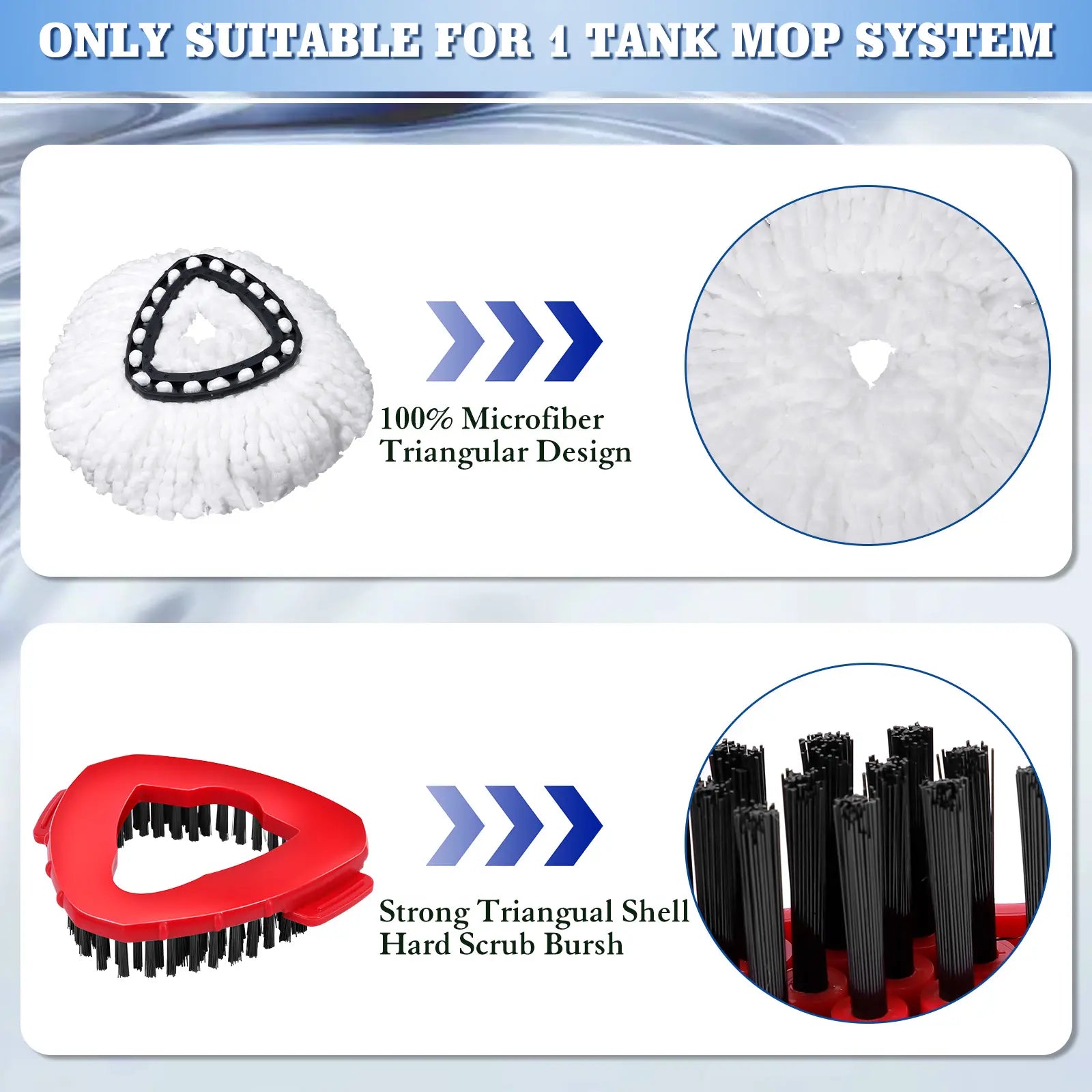 Spin Mop Replacements for O-Cedar 1-Tank System - Microfiber Flat Mop Set with 4 Reusable Pads, 30-58In Stainless Steel Handle, Plastic Brush, for Wood, Tile Floors Summerwins,Summerwins
