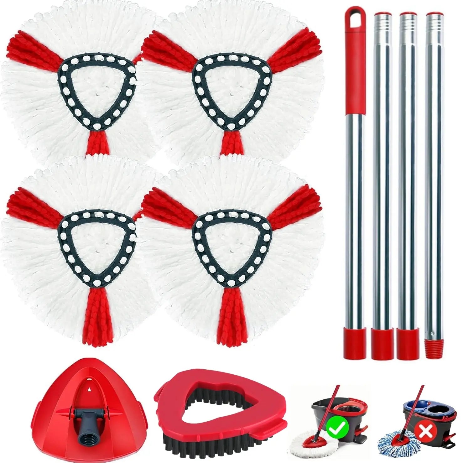 Spin Mop Replacements for O-Cedar 1-Tank System - Microfiber Flat Mop Set with 4 Reusable Pads, 30-58In Stainless Steel Handle, Plastic Brush, for Wood, Tile Floors Summerwins,Summerwins