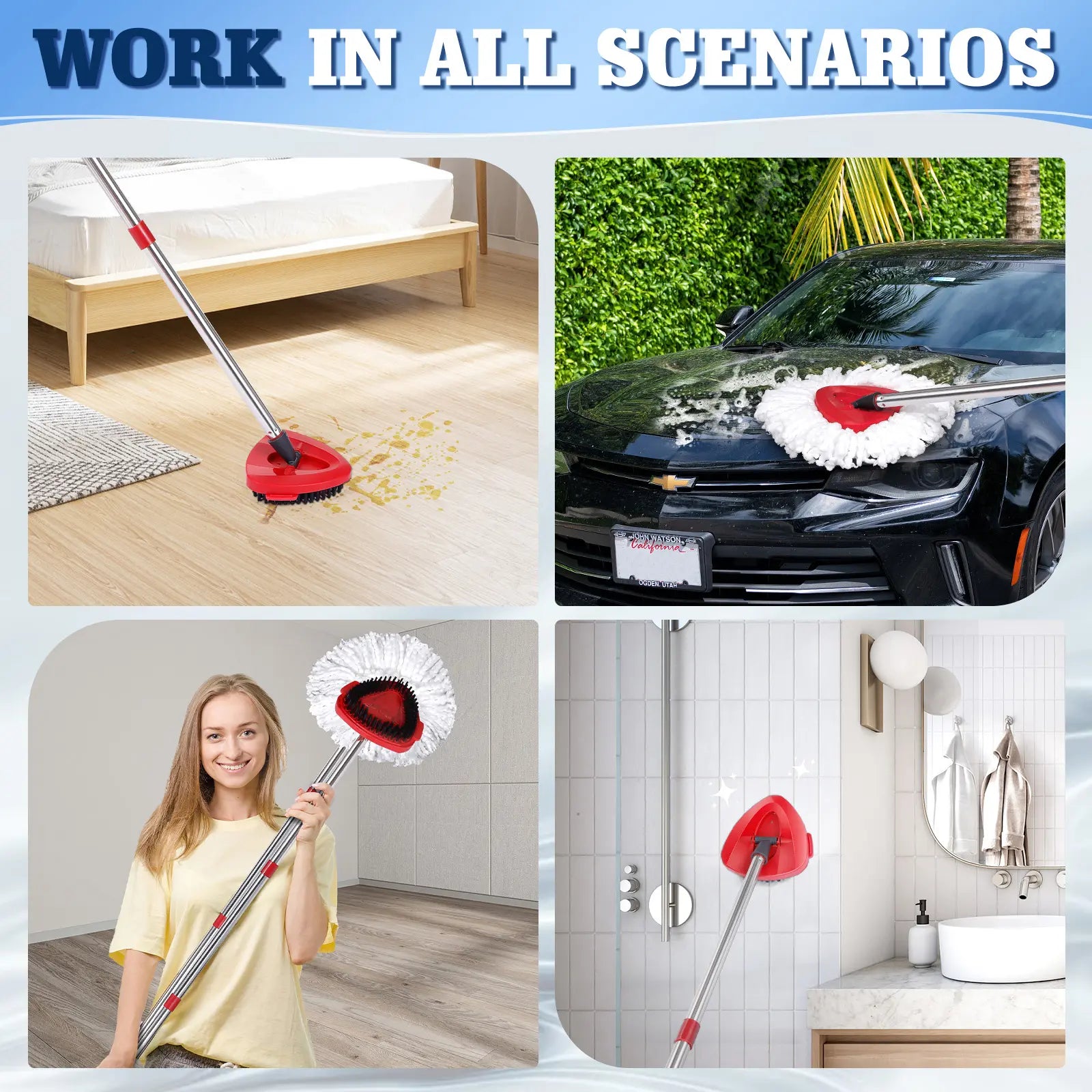 Spin Mop Replacements for O-Cedar 1-Tank System - Microfiber Flat Mop Set with 4 Reusable Pads, 30-58In Stainless Steel Handle, Plastic Brush, for Wood, Tile Floors Summerwins,Summerwins