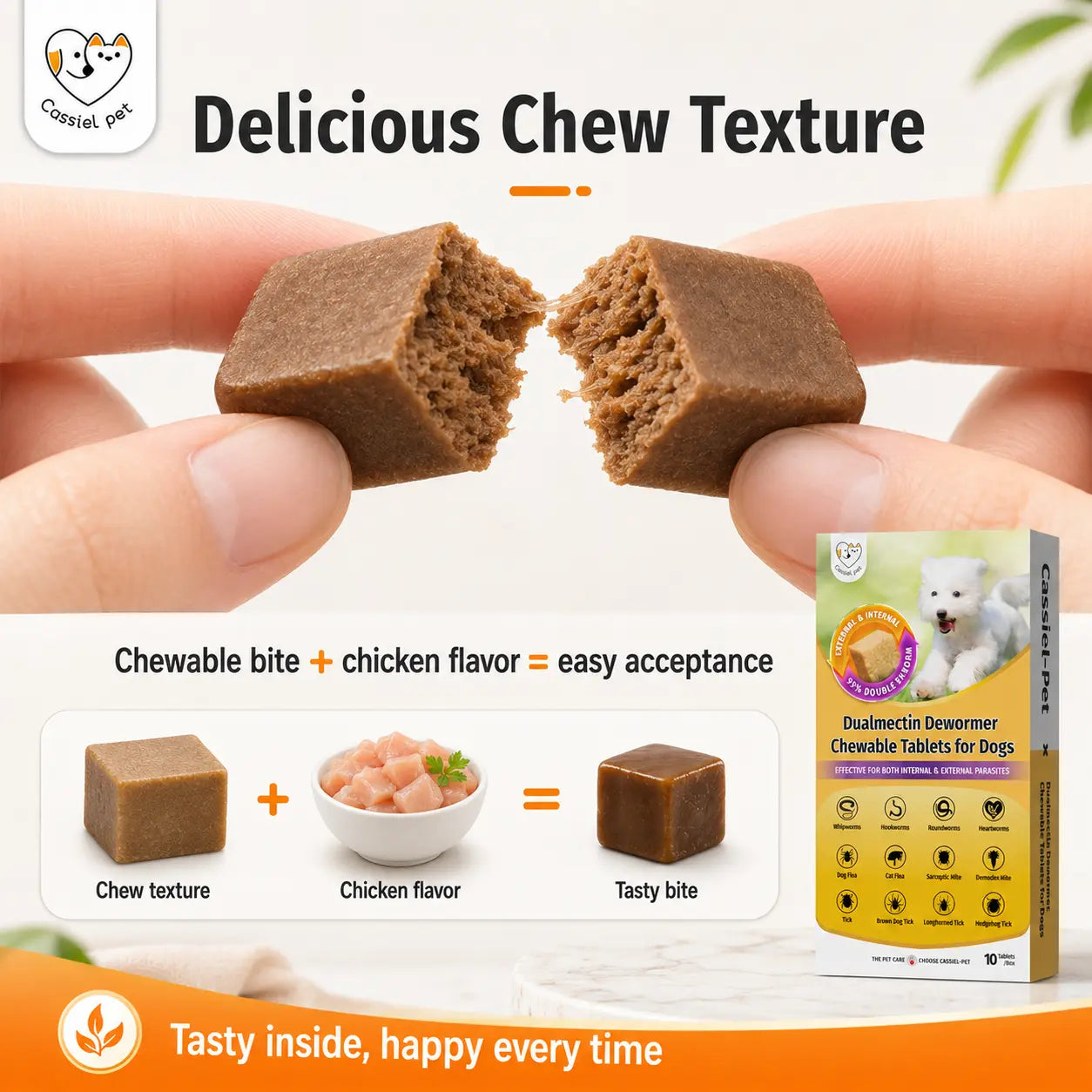 Cassiel Pet Dog Wellness Chews - Natural Herbal Blend for Digestive Support and Skin & Coat Care, Chicken Flavor Soft Treats for Daily Use