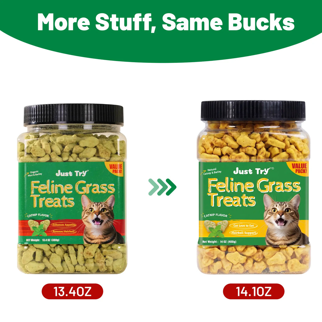 Just Try Cat Treats for Indoor Cats Hairball Control Natural Salmon Healthy Cat Grass Treats Kitten Snacks Training Biscuits Catnip for Cats Dental Care 14.1 OZ