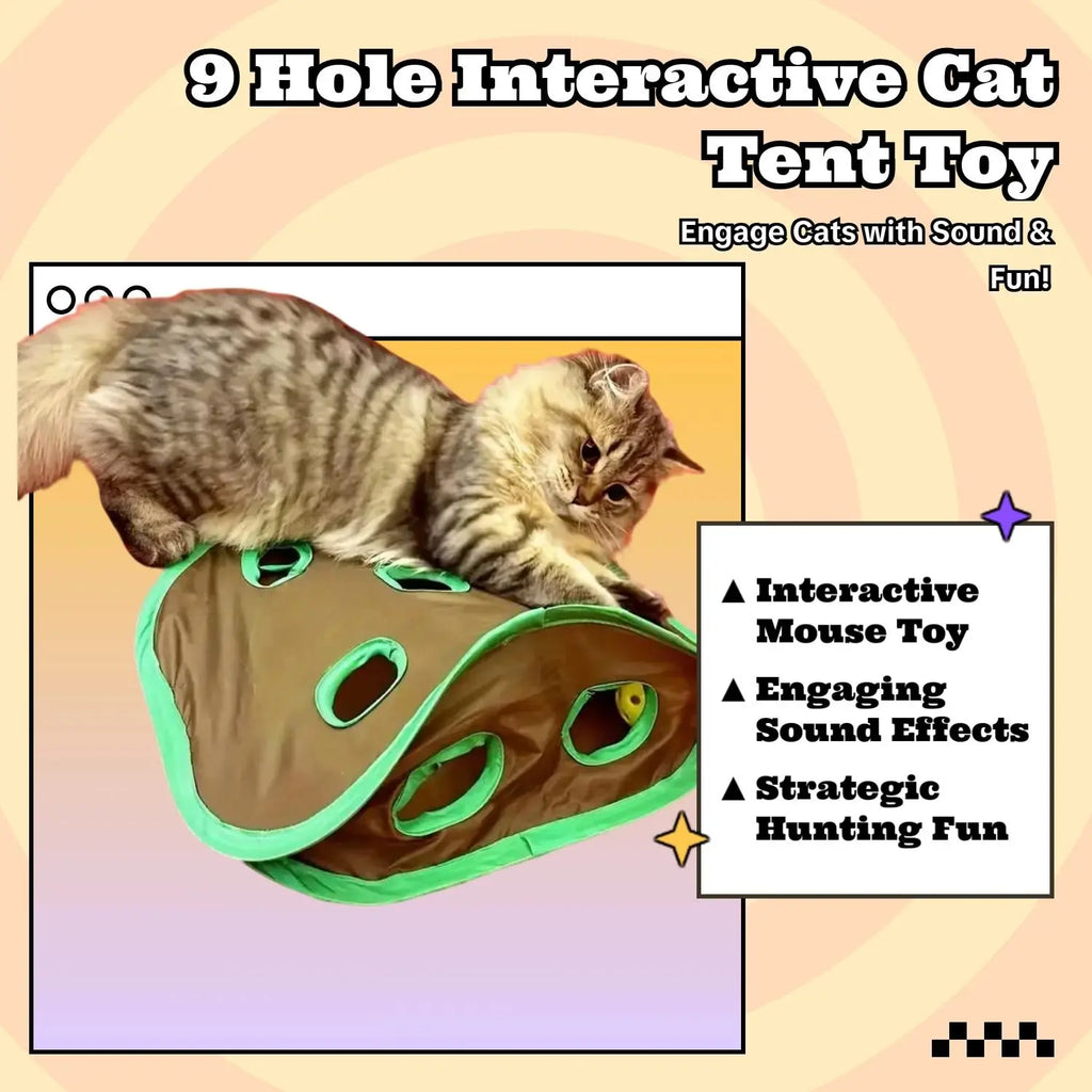 1 Set Interactive Cat Tent with Mice and Ball, 9 Holes Tunnel Cat Toy, Creative & Fun Mouse Hunting Toy, Cat Sound Toy, Pet Supplies, Valentine'S Day Gift, Pet Products