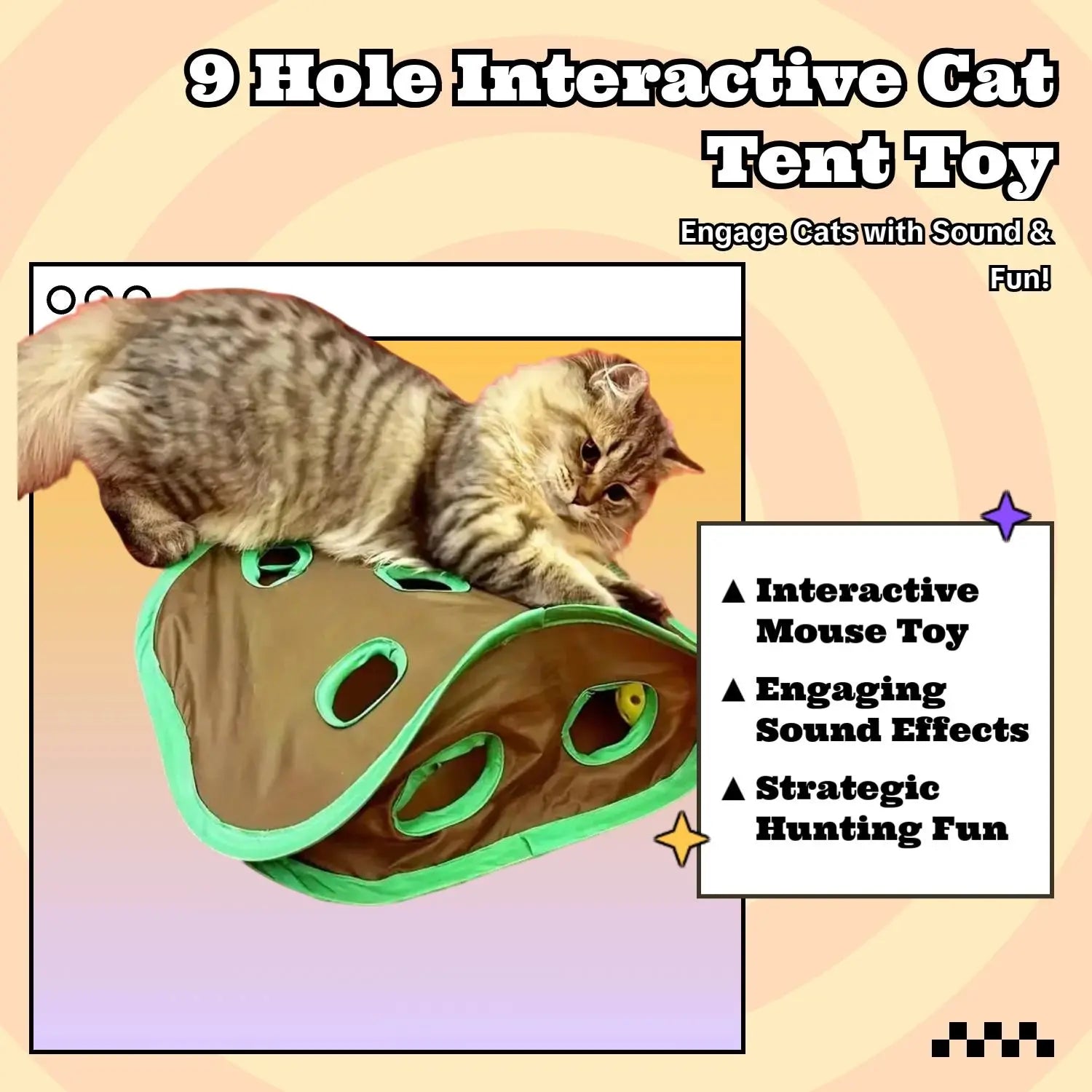 1 Set Interactive Cat Tent with Mice and Ball, 9 Holes Tunnel Cat Toy, Creative & Fun Mouse Hunting Toy, Cat Sound Toy, Pet Supplies, Valentine'S Day Gift, Pet Products