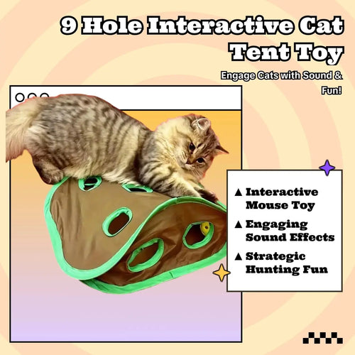 1 Set Interactive Cat Tent with Mice and Ball, 9 Holes Tunnel Cat Toy, Creative & Fun Mouse Hunting Toy, Cat Sound Toy, Pet Supplies, Valentine'S Day Gift, Pet Products