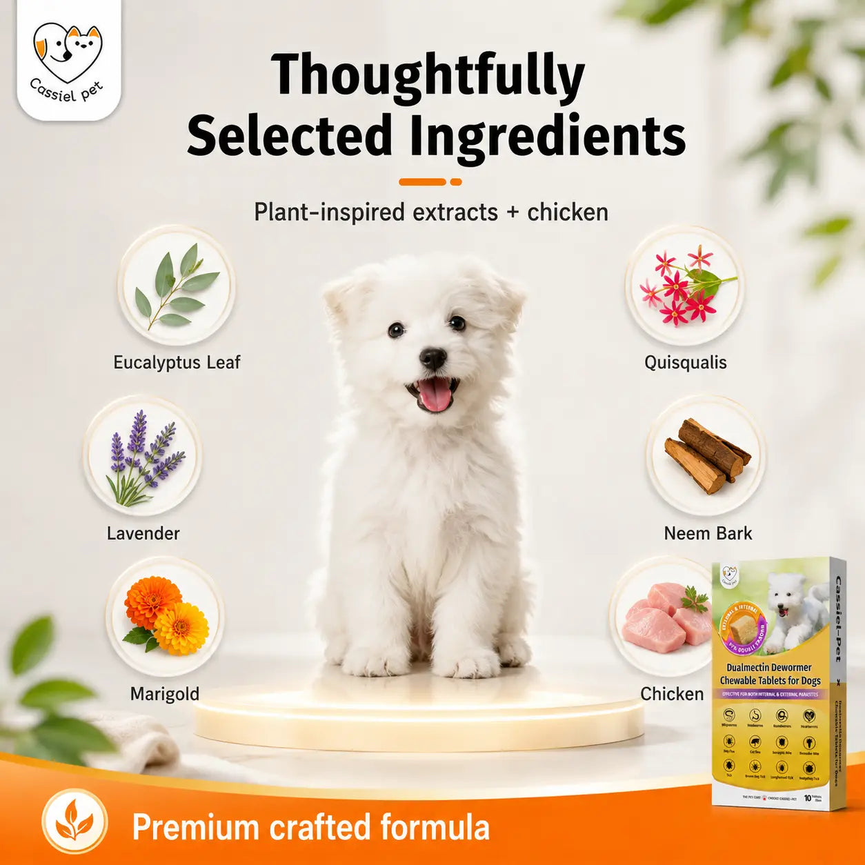Cassiel Pet Dog Wellness Chews - Natural Herbal Blend for Digestive Support and Skin & Coat Care, Chicken Flavor Soft Treats for Daily Use