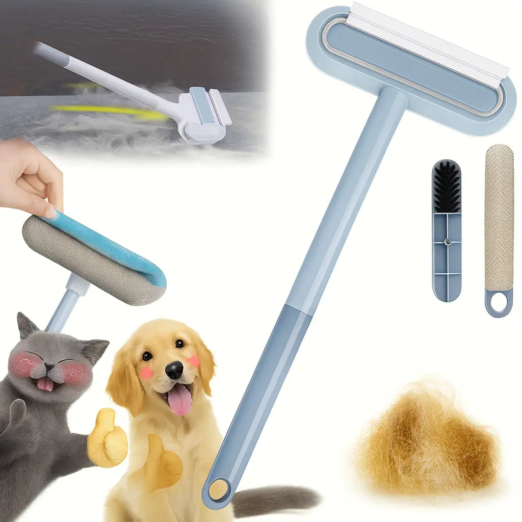 Enhanced Reusable Pet Hair Removal Brush – Extended Handle Lint Cleaner for Dog and Cat Fur, Washable Multi-Surface Tool for Furniture, Bedding, Clothing, and Vehicle Interiors