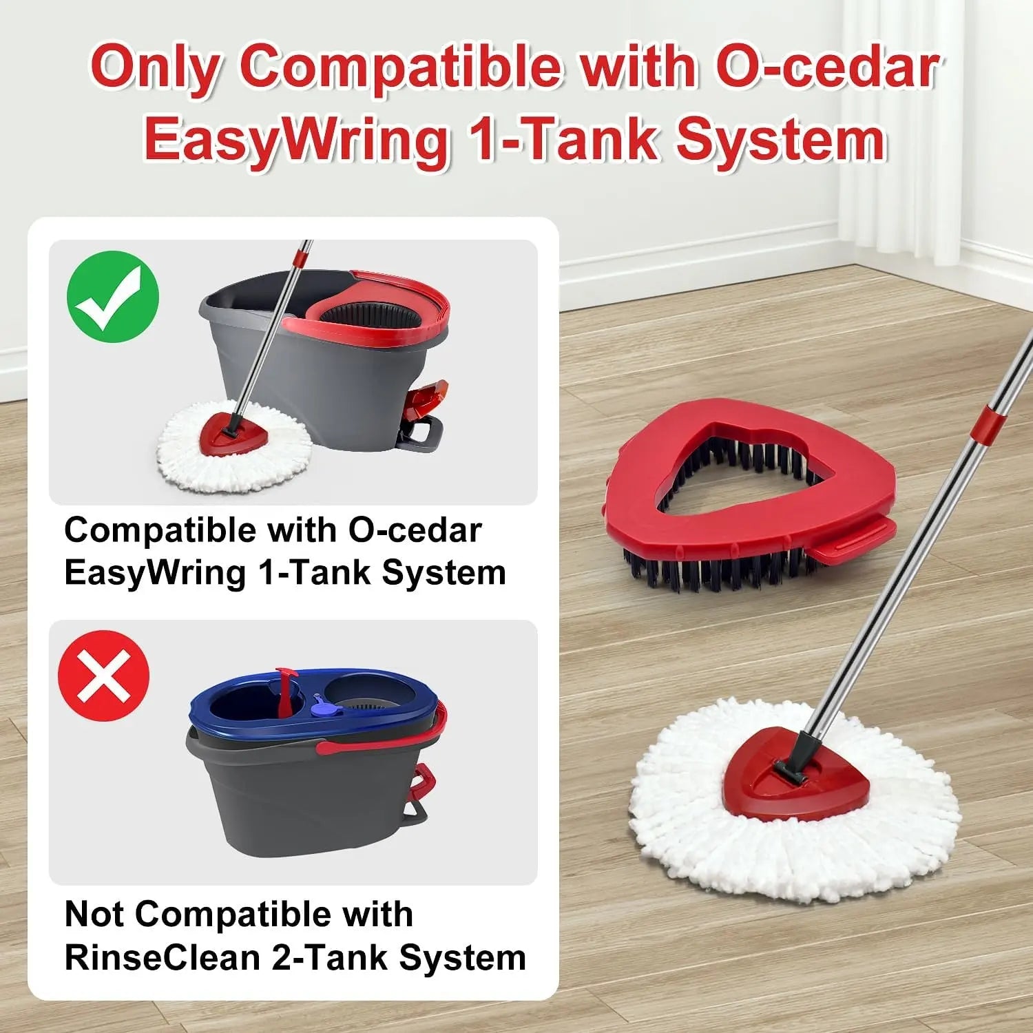 Spin Mop Replacements for O-Cedar 1-Tank System - Microfiber Flat Mop Set with 4 Reusable Pads, 30-58In Stainless Steel Handle, Plastic Brush, for Wood, Tile Floors Summerwins,Summerwins