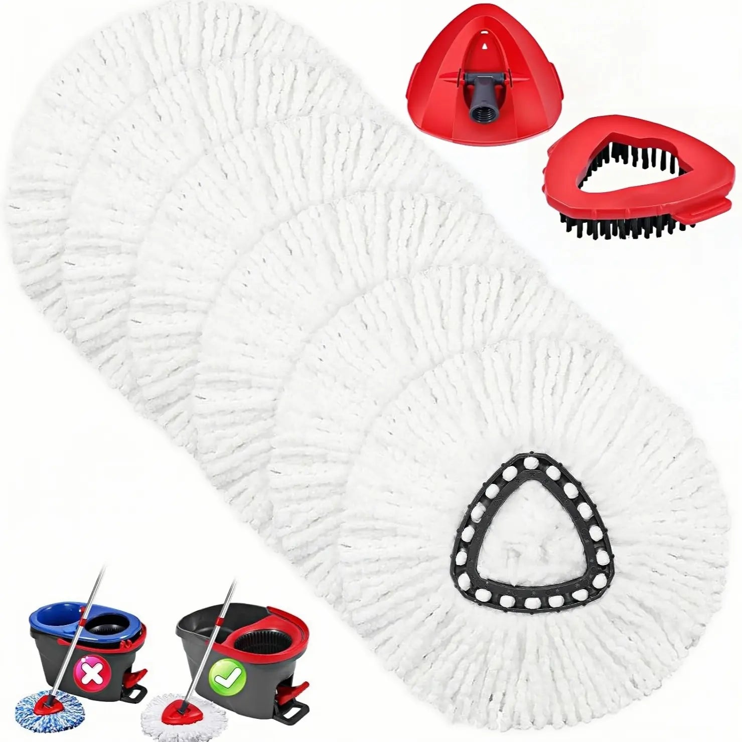 Spin Mop Replacements for O-Cedar 1-Tank System - Microfiber Flat Mop Set with 4 Reusable Pads, 30-58In Stainless Steel Handle, Plastic Brush, for Wood, Tile Floors Summerwins,Summerwins
