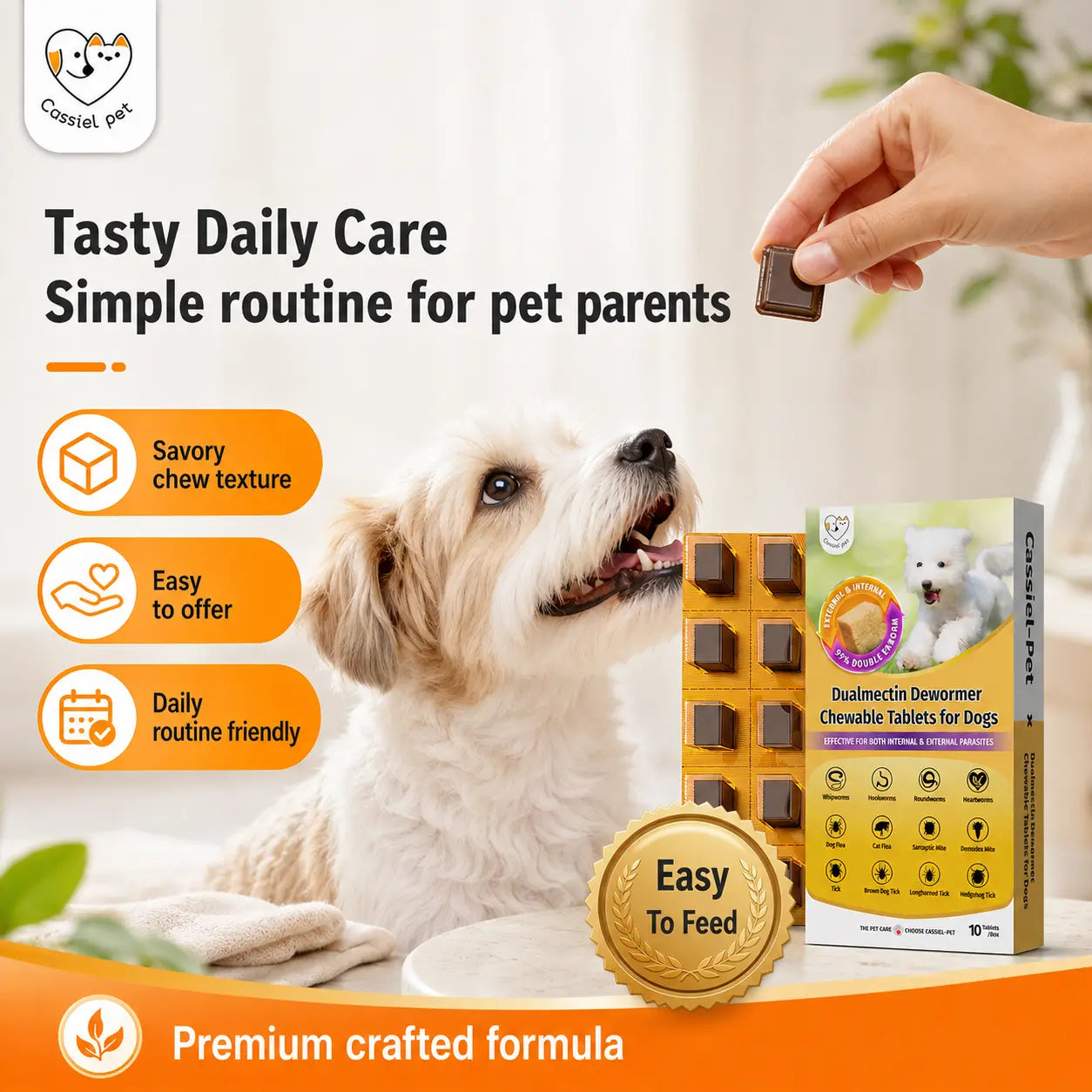 Cassiel Pet Dog Wellness Chews - Natural Herbal Blend for Digestive Support and Skin & Coat Care, Chicken Flavor Soft Treats for Daily Use