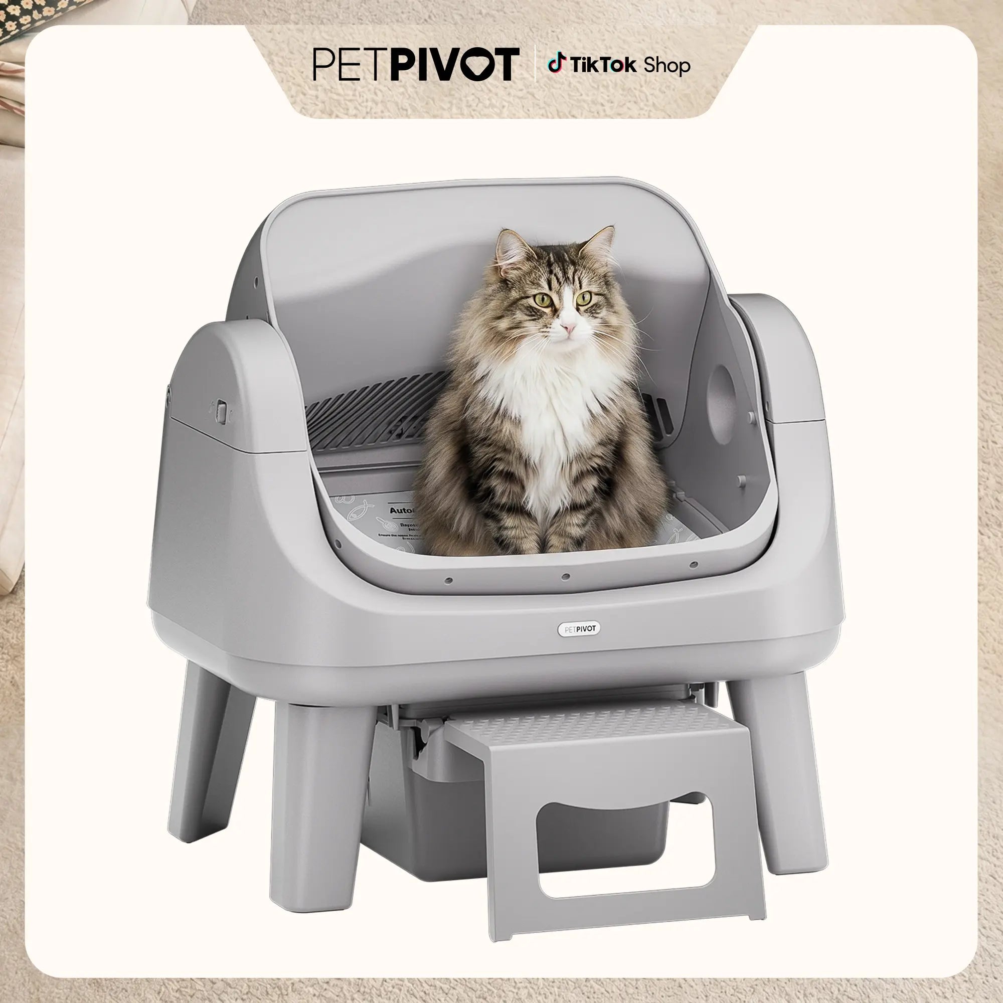Petpivot Autoscooper 12 Lite Open-Top Automatic Self-Cleaning Cat Litter Box with Easy-Entry Front Step and Triple Safety Protection, No App Required