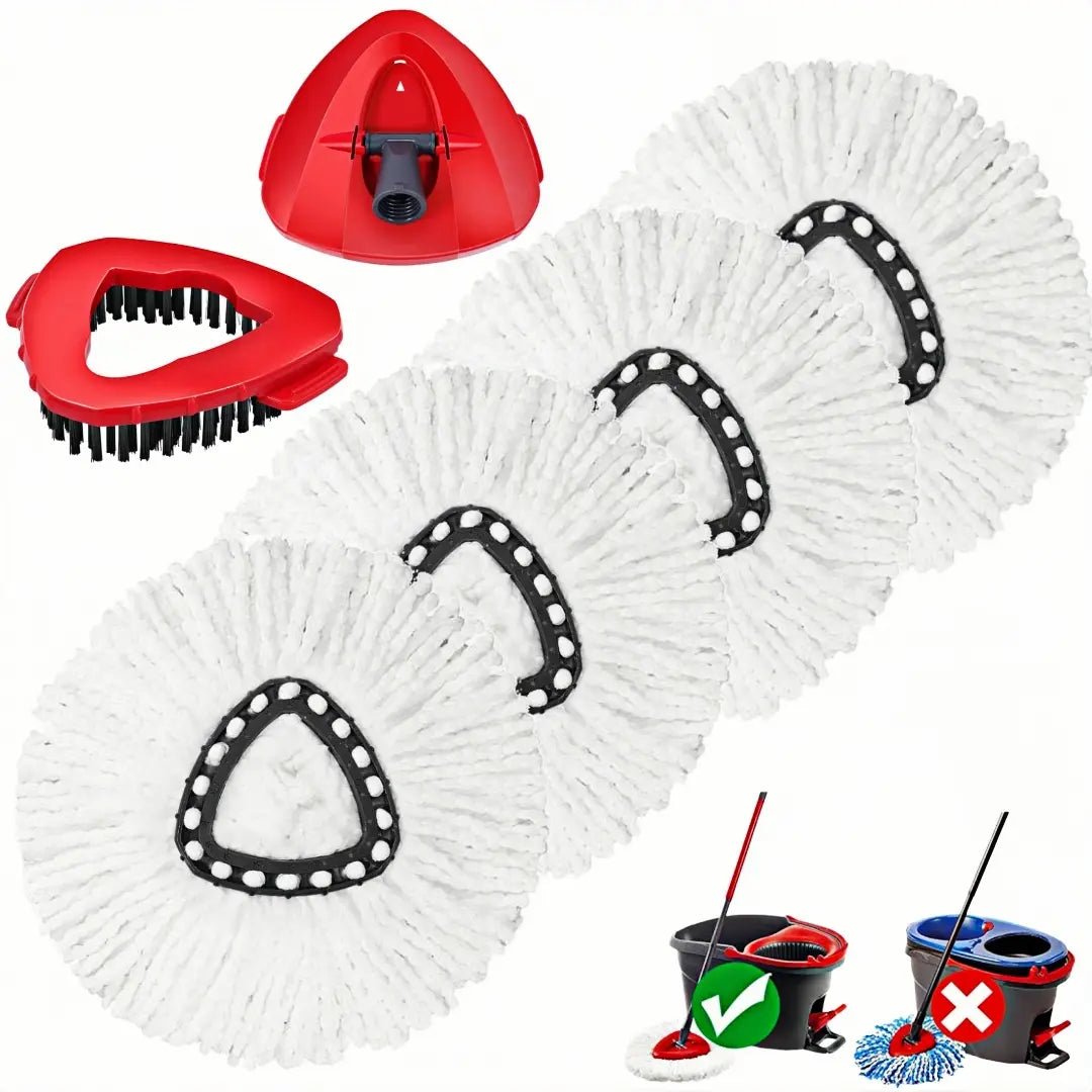 Spin Mop Replacements for O-Cedar 1-Tank System - Microfiber Flat Mop Set with 4 Reusable Pads, 30-58In Stainless Steel Handle, Plastic Brush, for Wood, Tile Floors Summerwins,Summerwins
