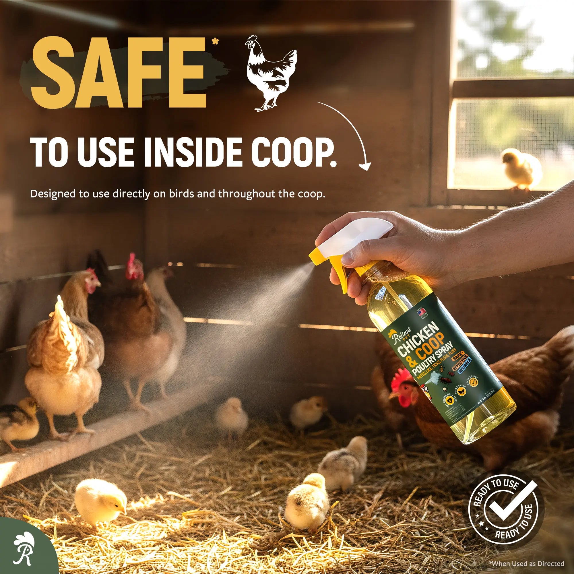 Reliant Pet Chicken & Coop Poultry Spray for Mites, Lice, Ticks, Fleas, and Flies - Safe for Chickens with No Egg Removal Required - Special Promotions for Mother's Day and Father's Day