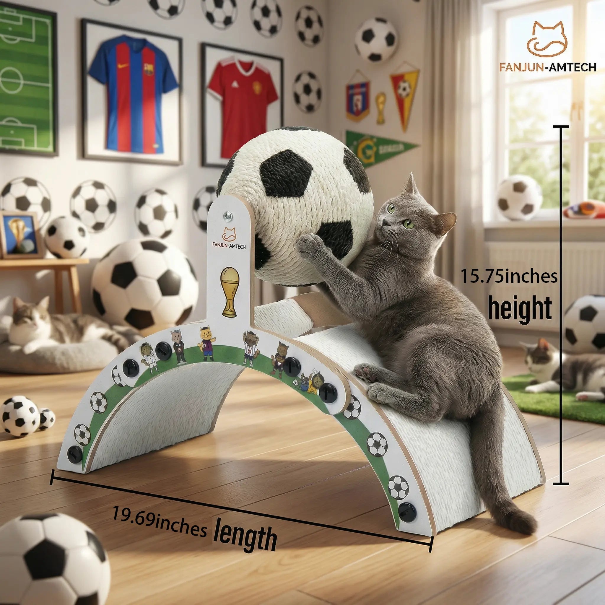 【Dealsforyoudays】 Durable Cat Scratching Post with Soccer Ball - Upgraded Hardened Corrugated Cardboard Arch Bridge - Fun Soccer Themed Cat Furniture Cool Cat Stuff Cat Stuff for Indoor,Summerwins