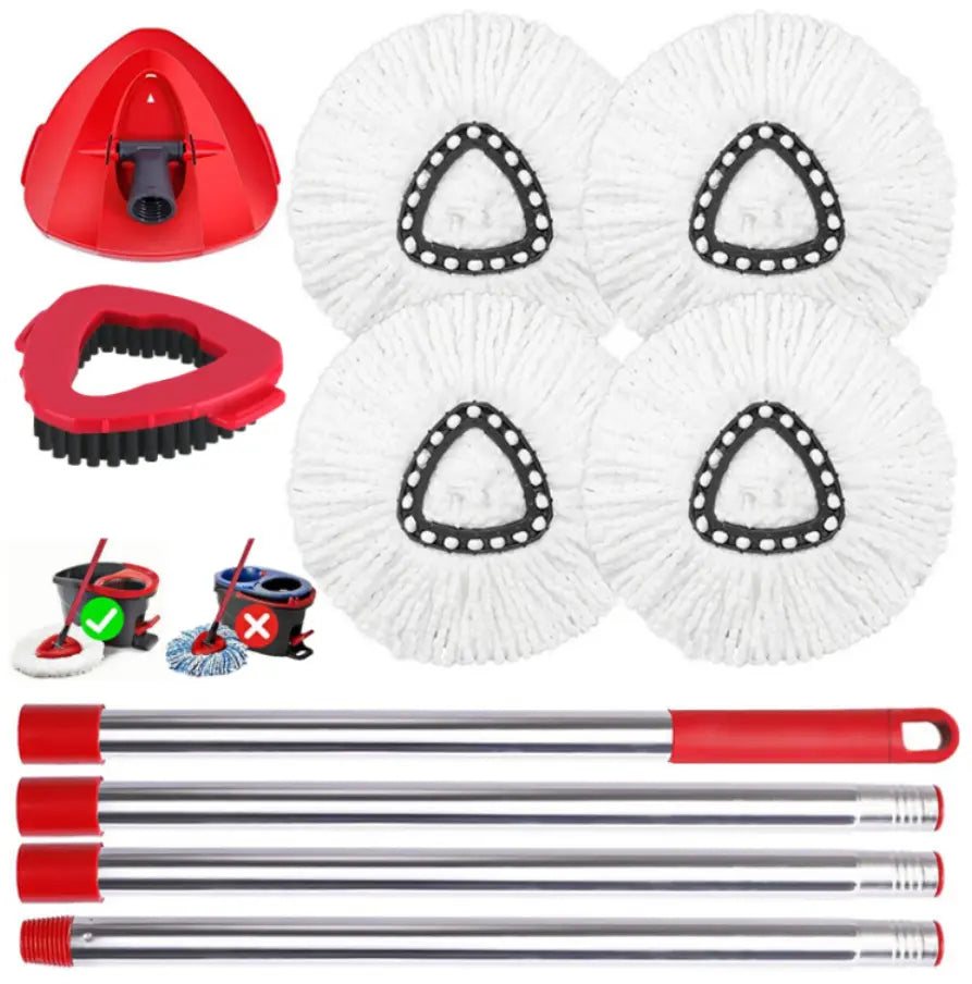 Spin Mop Replacements for O-Cedar 1-Tank System - Microfiber Flat Mop Set with 4 Reusable Pads, 30-58In Stainless Steel Handle, Plastic Brush, for Wood, Tile Floors Summerwins,Summerwins