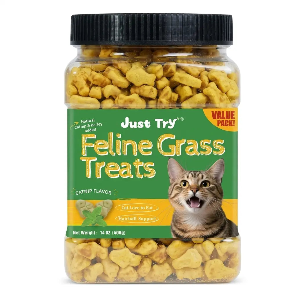Just Try Cat Treats for Indoor Cats Hairball Control Natural Salmon Healthy Cat Grass Treats Kitten Snacks Training Biscuits Catnip for Cats Dental Care 14.1 OZ